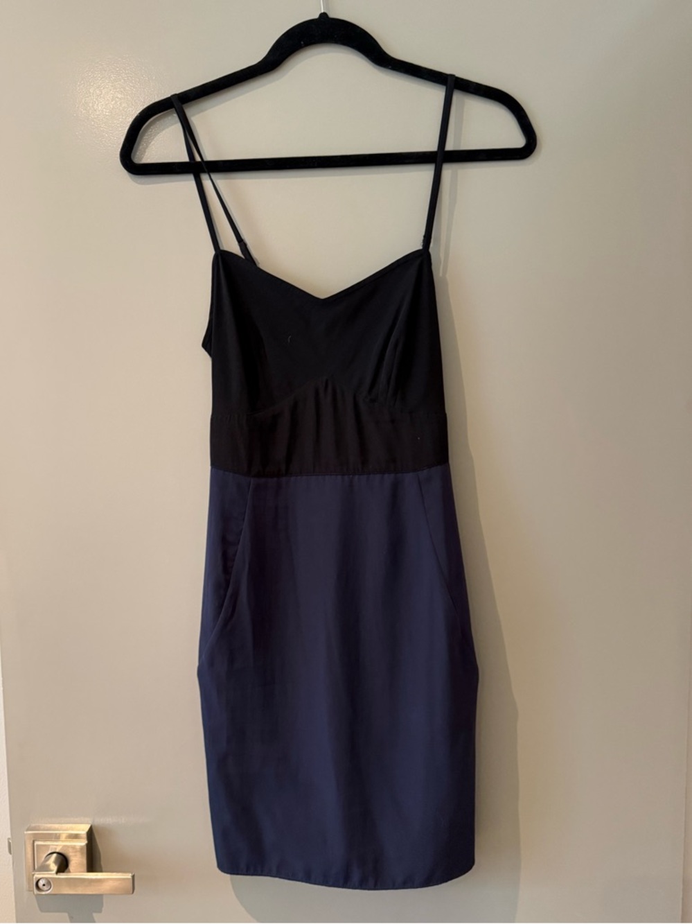 AllSaints Black and Navy Spaghetti Strap Block Slip Dress
